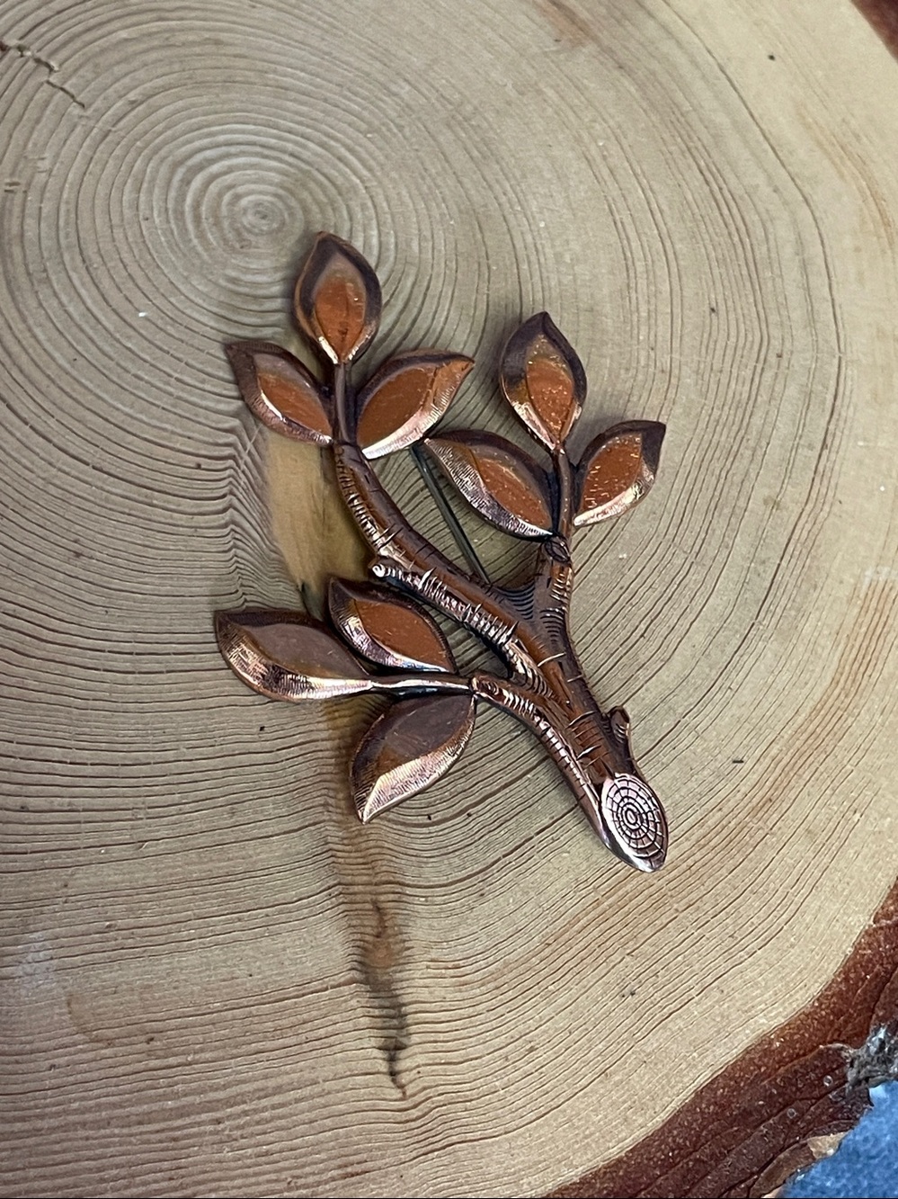 Vintage Renoir Copper Leaf Spray Brooch Pin Mid Century Modernist Signed MCM